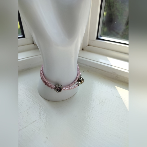 Pandora Leather Sterling Silver Claps Double Wrap Bracelet Women's - Picture 6 of 6